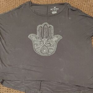 American Eagle Outfitters Dark Gray Hamsa Short Sleeve Tee